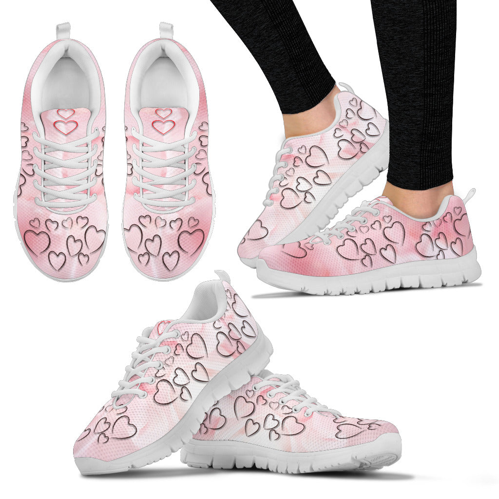 Valentine's Day Special Heart On Pink Print Running Shoes For Women- eQench