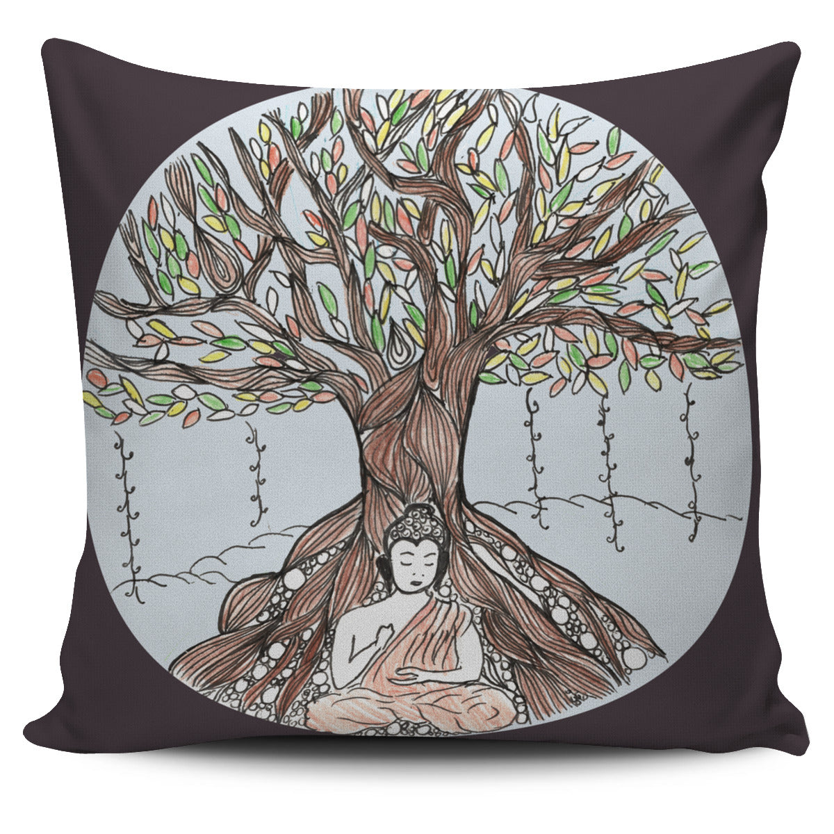 Akruti Artz Buddha Under Tree Cushion Cover | eQench