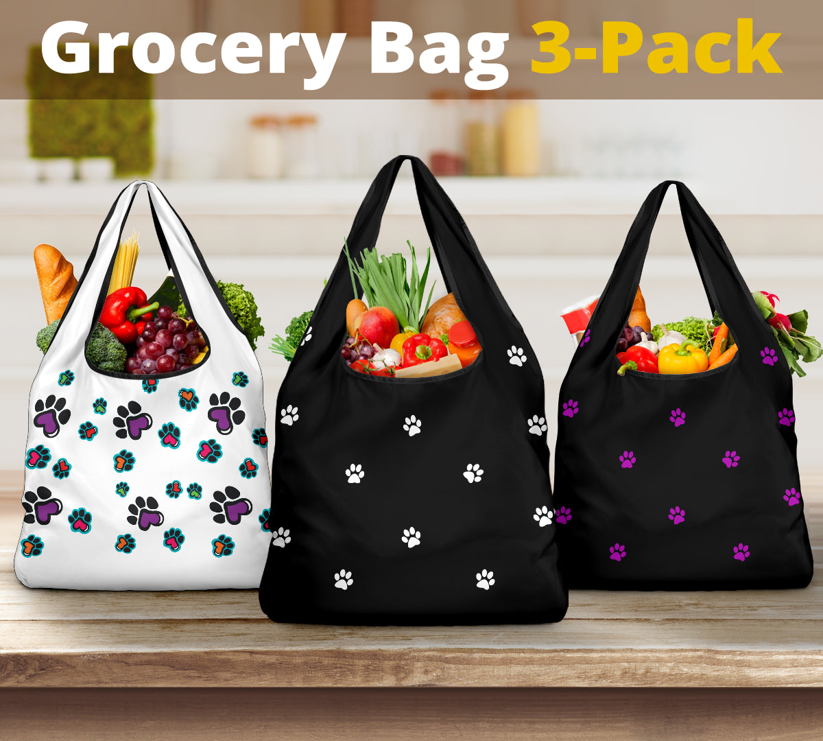 Paw Prints Grocery Bag 3-pack | eQench