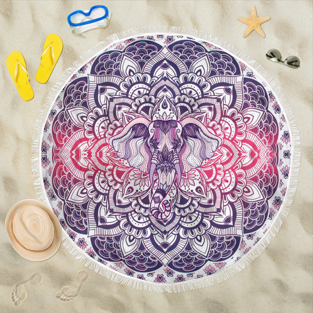 Lucky Purple Elephant Mandala Roundie Beach Blanket | eQench