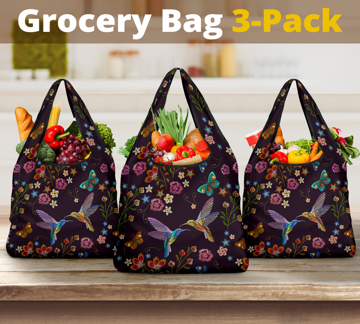 Hummingbird Reusable Grocery Bag 3-pack | eQench