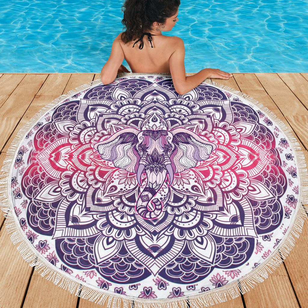 Lucky Purple Elephant Mandala Roundie Beach Blanket | eQench