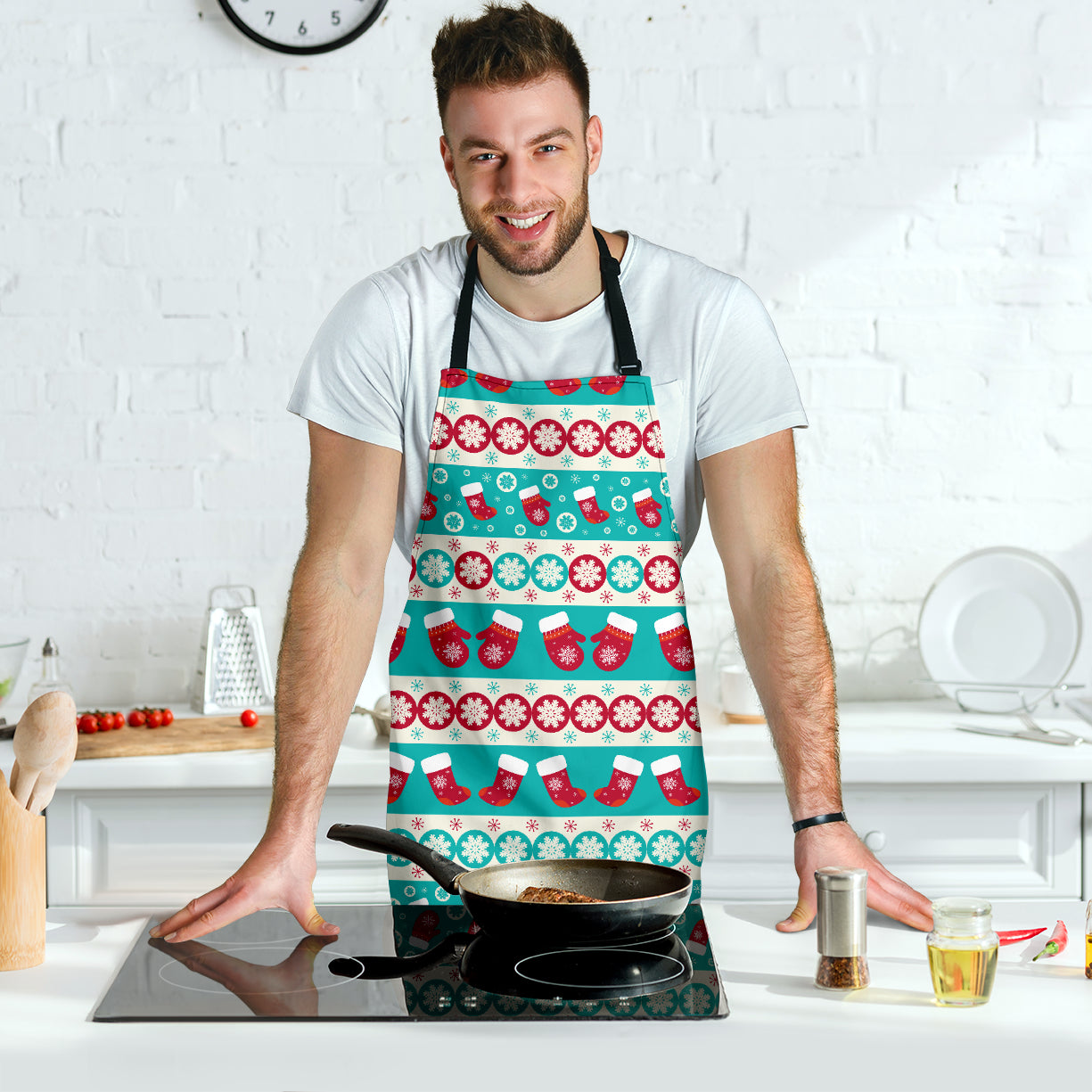 Christmas Light Blue Good Vibes Only Men's Apron | eQench