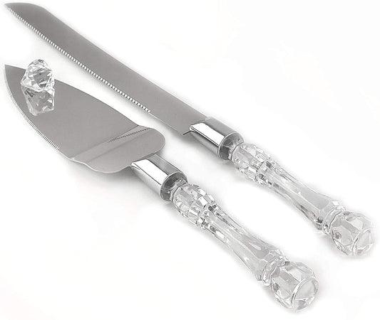 Cutting Cake Knife and Silver Blade Cake Server Set Wedding Anniversary Engagement Birthday Party Gift Boxed